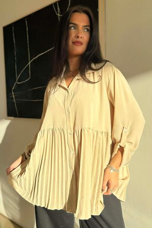 Suki Pleat Smock Blouse Stone /7=
